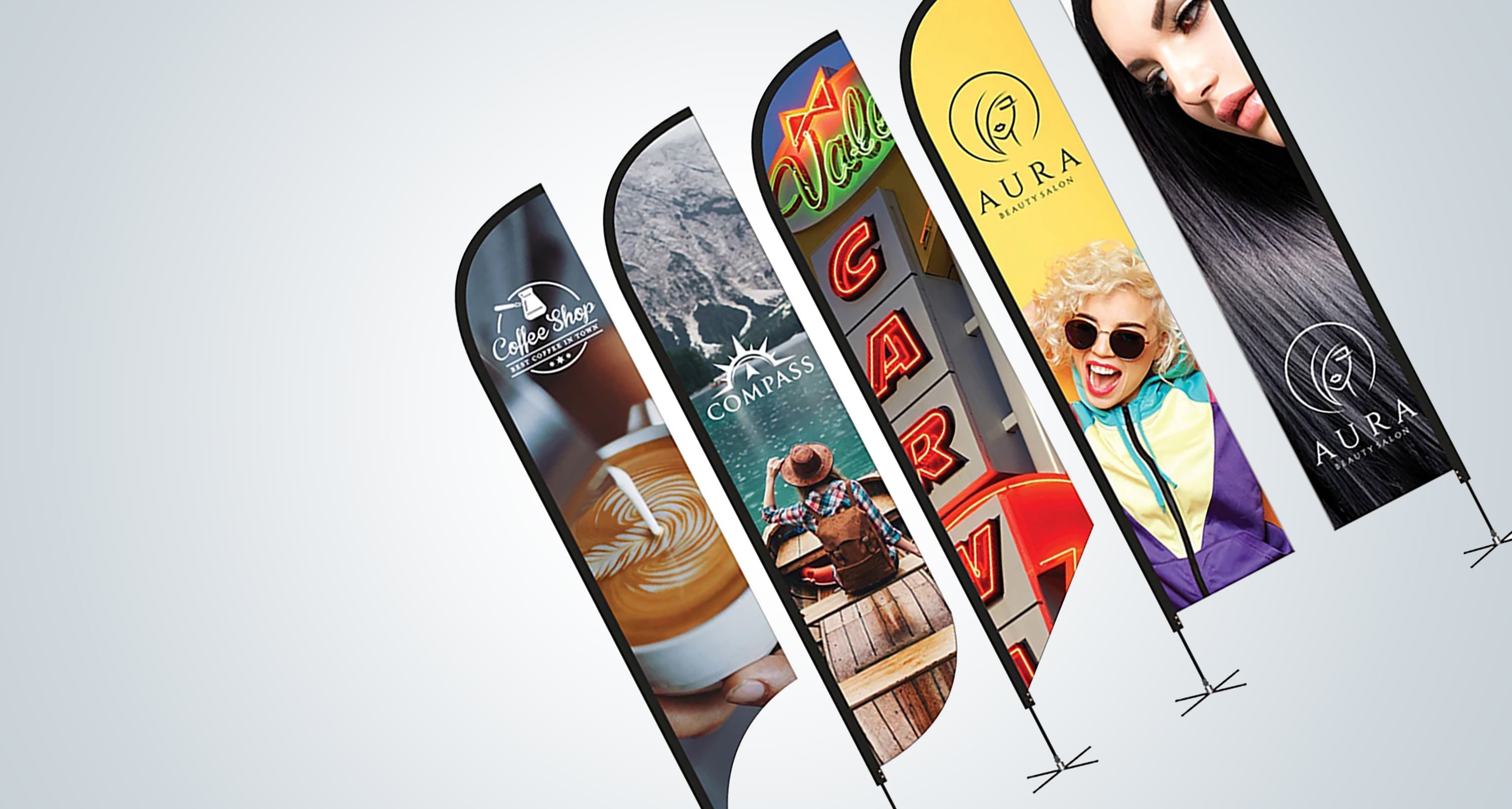 Assorted custom branded trade show giveaways and promotional products.