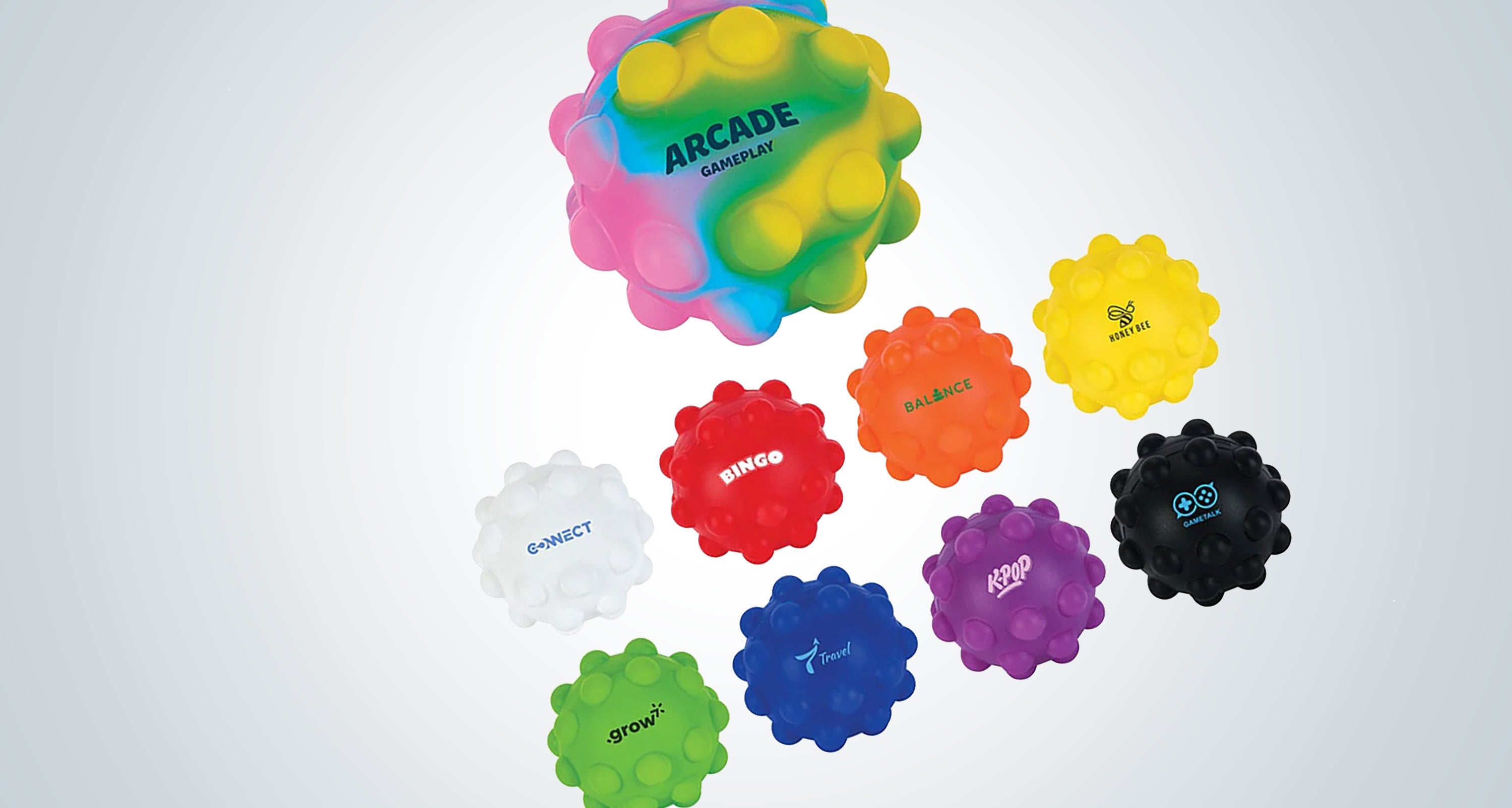Assorted custom branded outdoor and leisure promotional products.