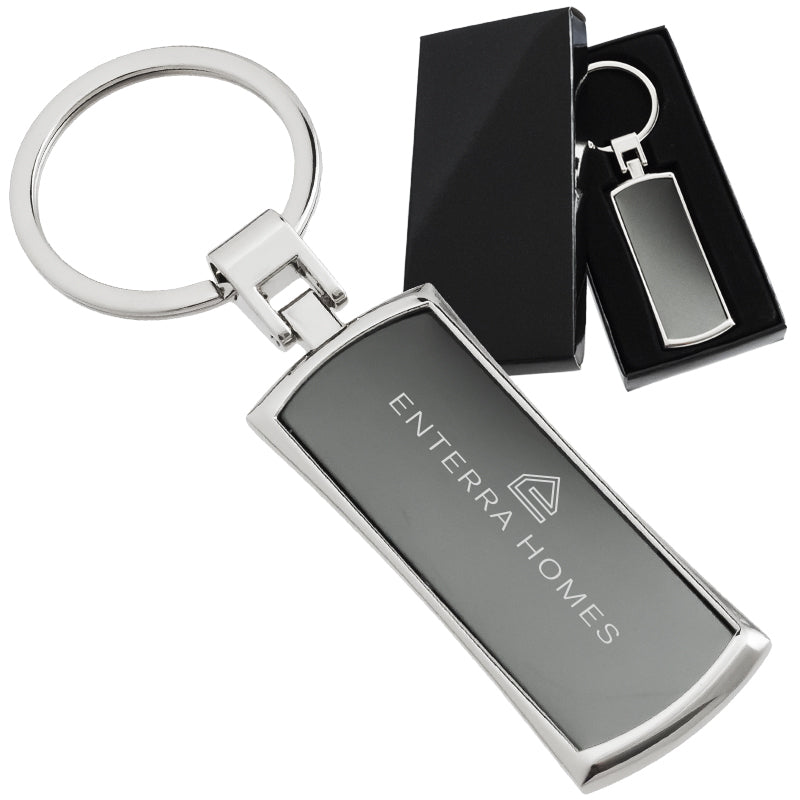 Black Curved Rectangle Laser Engraved Keychains