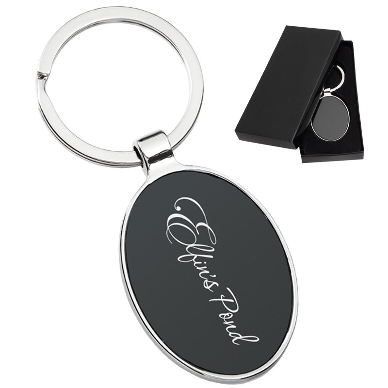 Black Oval Laser Engraved Keychains