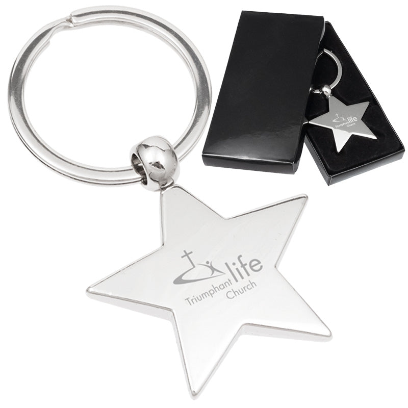 Star Shaped Polished Metal Engraved Keychains