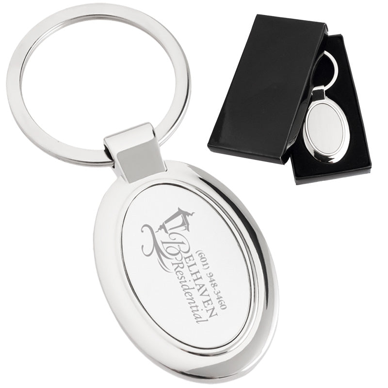 Polished Oval Metal Engraved Keychains