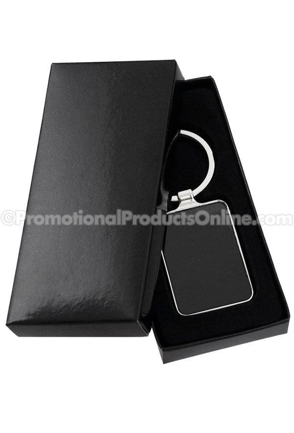 Black Rounded Rectangle Laser Engraved Keychains