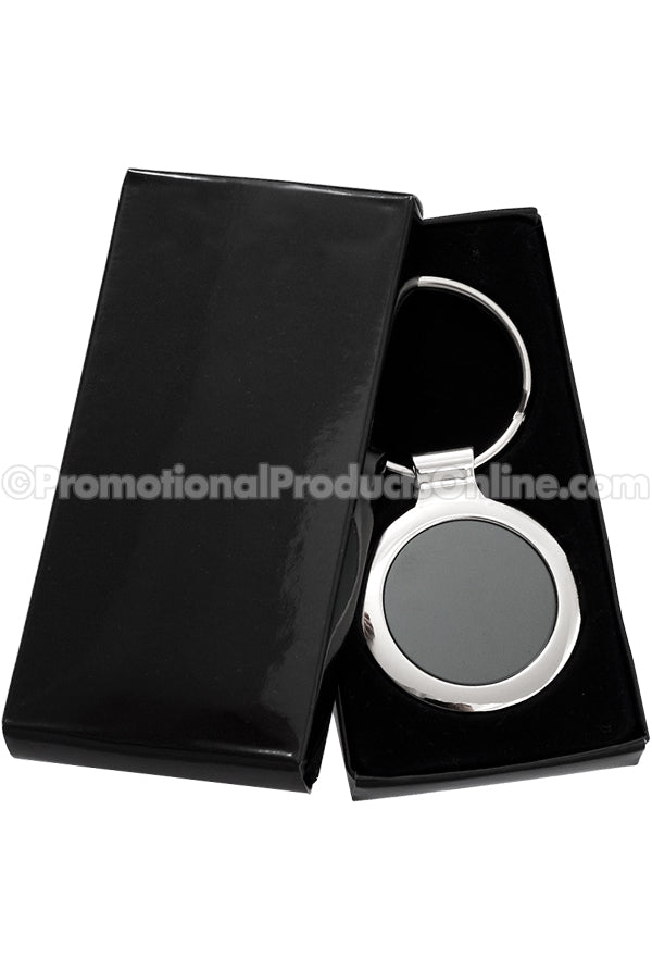 Polished Onyx Circle Metal Engraved Keychains