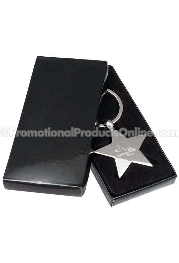 Star Shaped Polished Metal Engraved Keychains