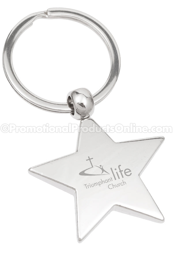 Star Shaped Polished Metal Engraved Keychains
