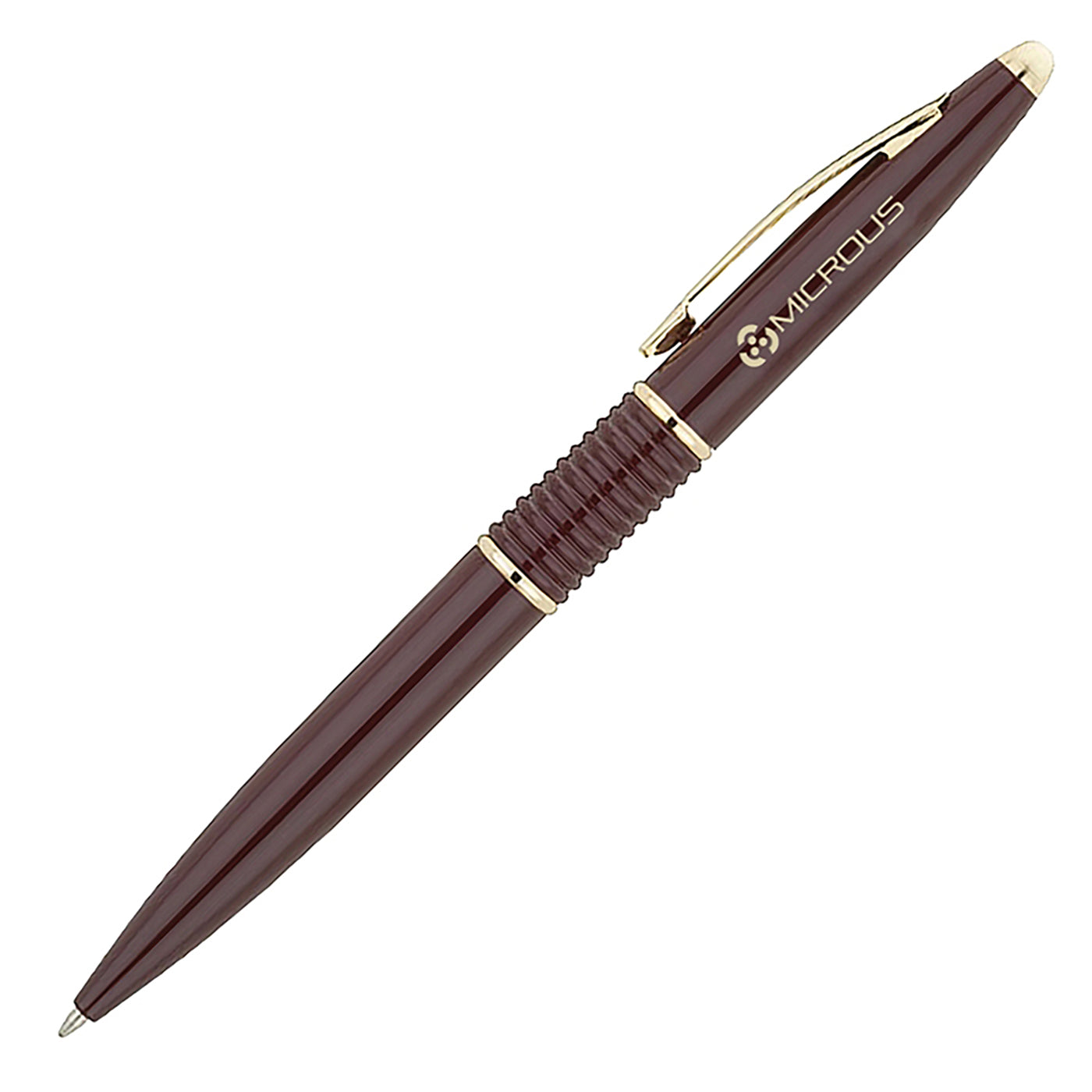 Ribbed Brass Ballpoint Pen with Gold Trim - BL1400M
