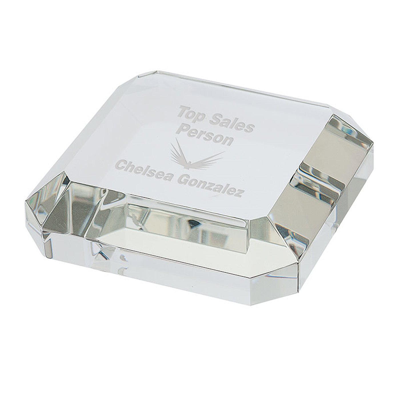 Beveled Optical Crystal Square Paperweight