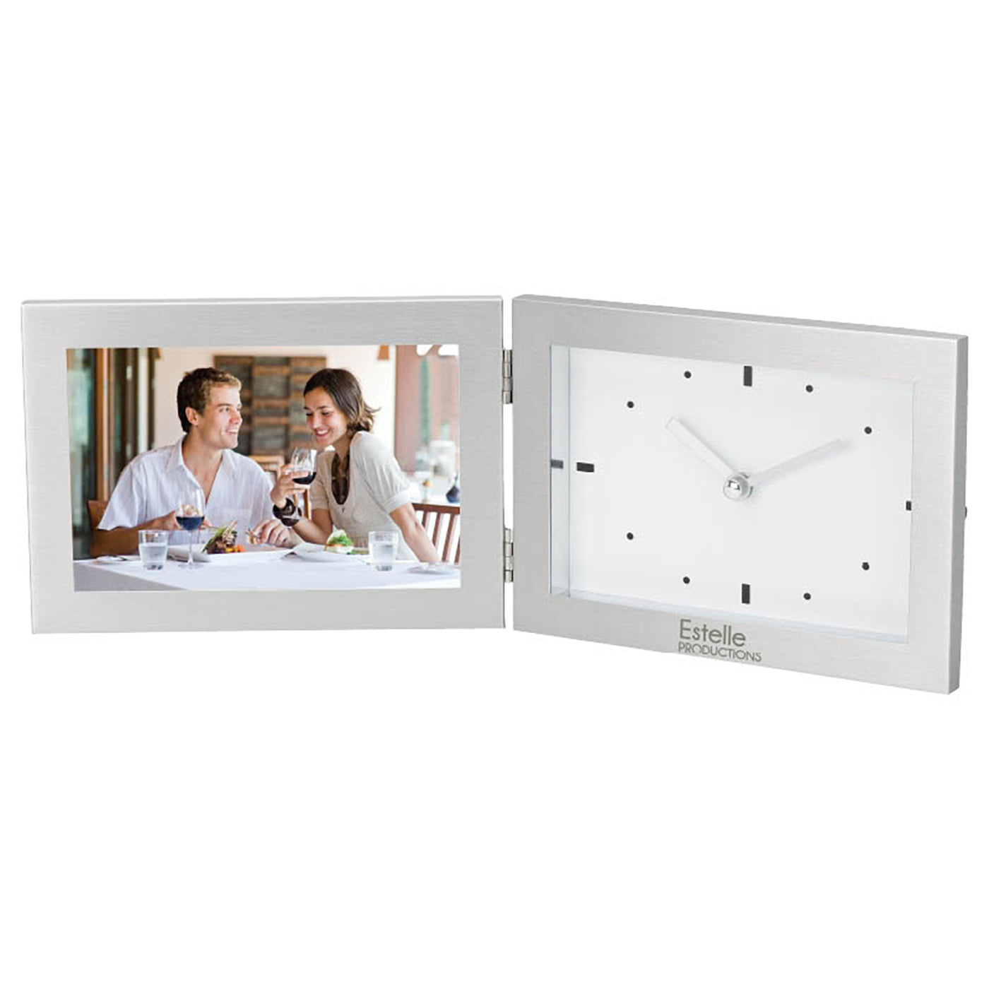 Brushed Aluminum Clock Photo Frame