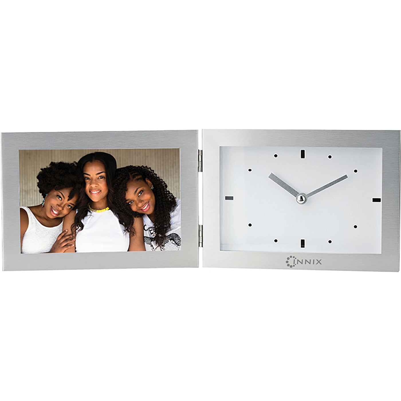 Brushed Aluminum Clock Photo Frame - EC2033