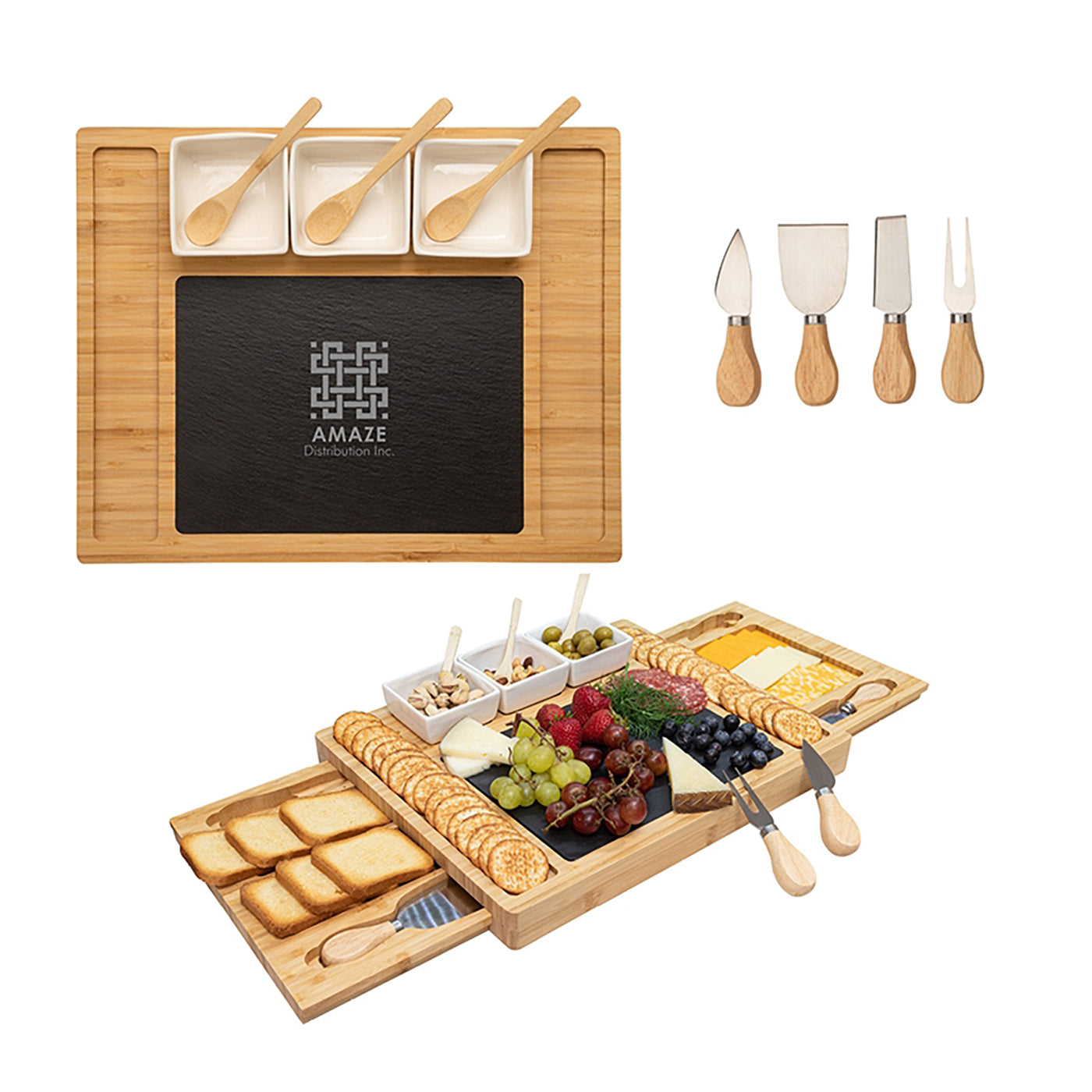 12-Piece Bamboo Cheese Board with Expandable Drawers