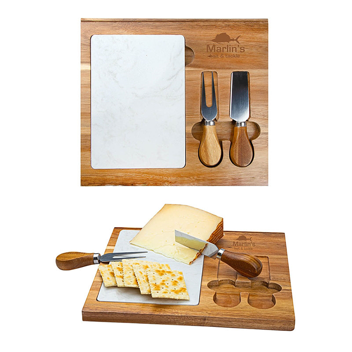 4-Piece Acacia Wood Cheese Set with Marble Board