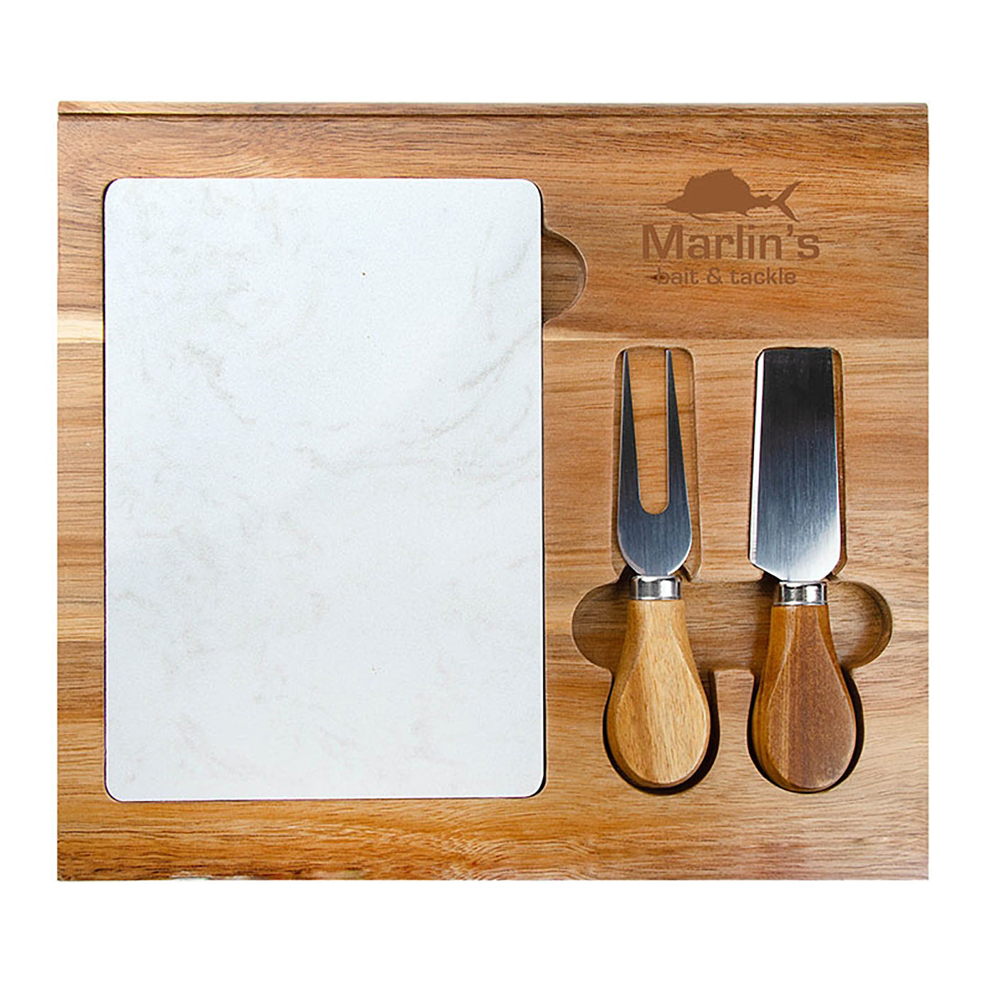4-Piece Acacia Wood Cheese Set with Marble Board - EH4364K