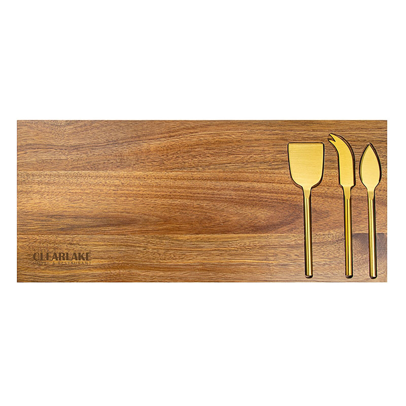 4-Piece Acacia Wood Serving Board with Brass-Finish Knives - EH4365K