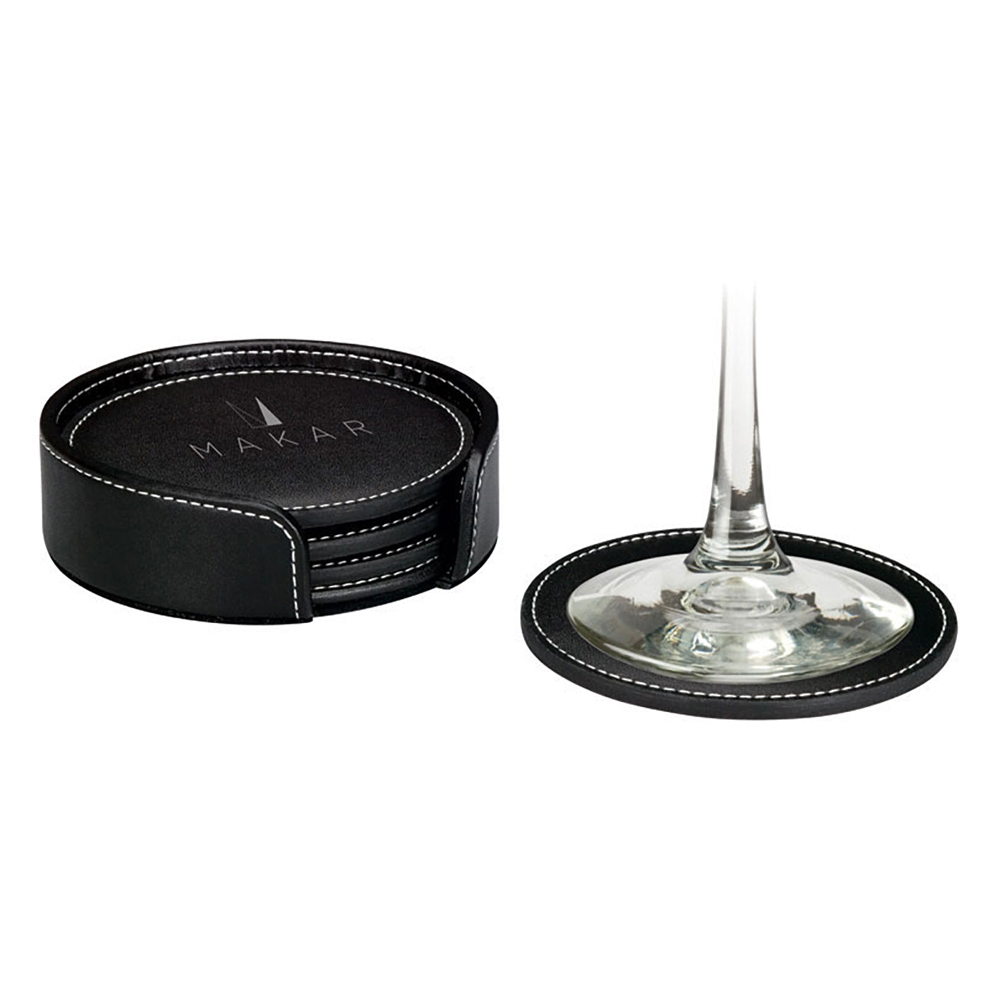 Black Bonded Leather 4-Coaster Set