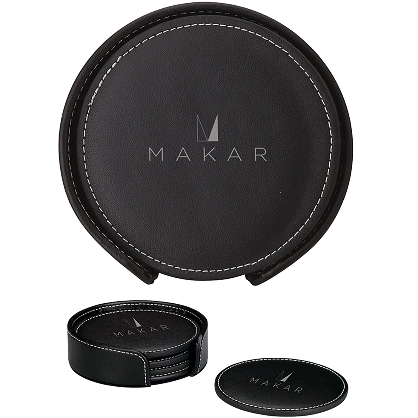 Black Bonded Leather 4-Coaster Set - EH5106