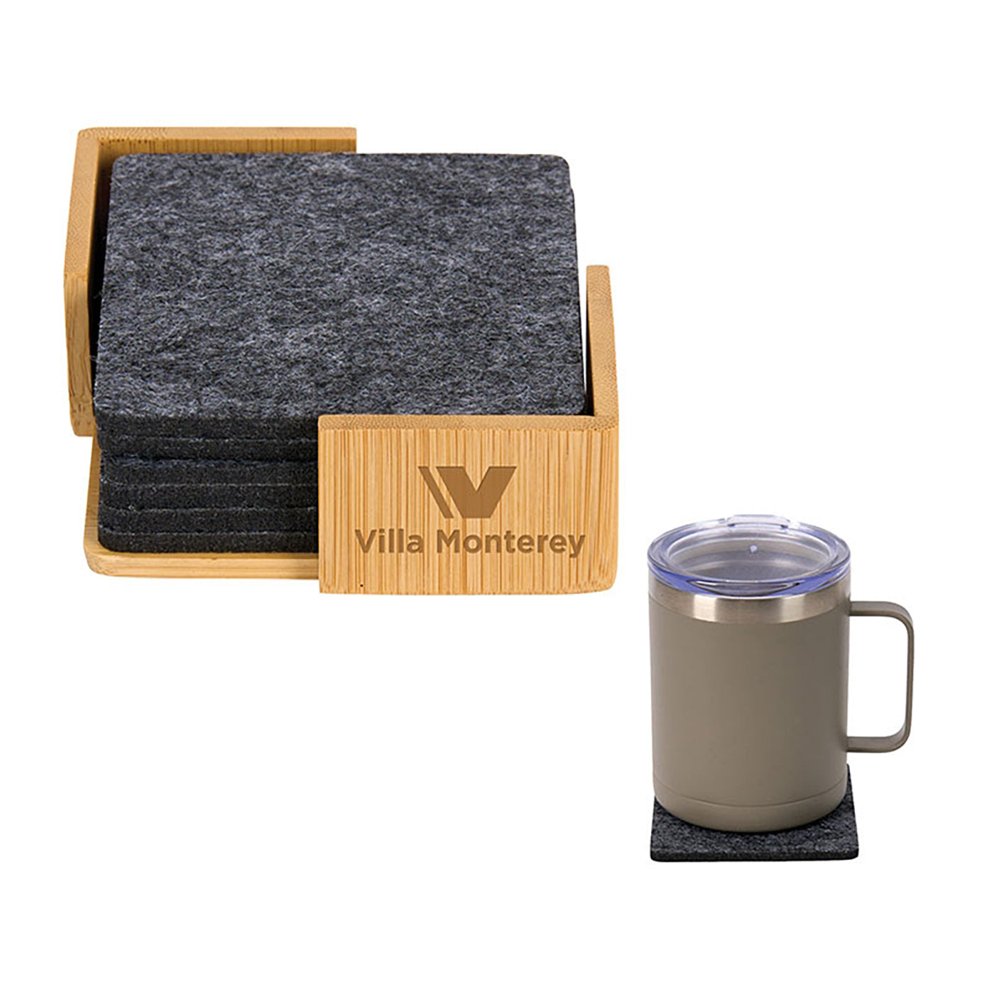 6-Piece RPET Felt Coaster Set with Bamboo Base