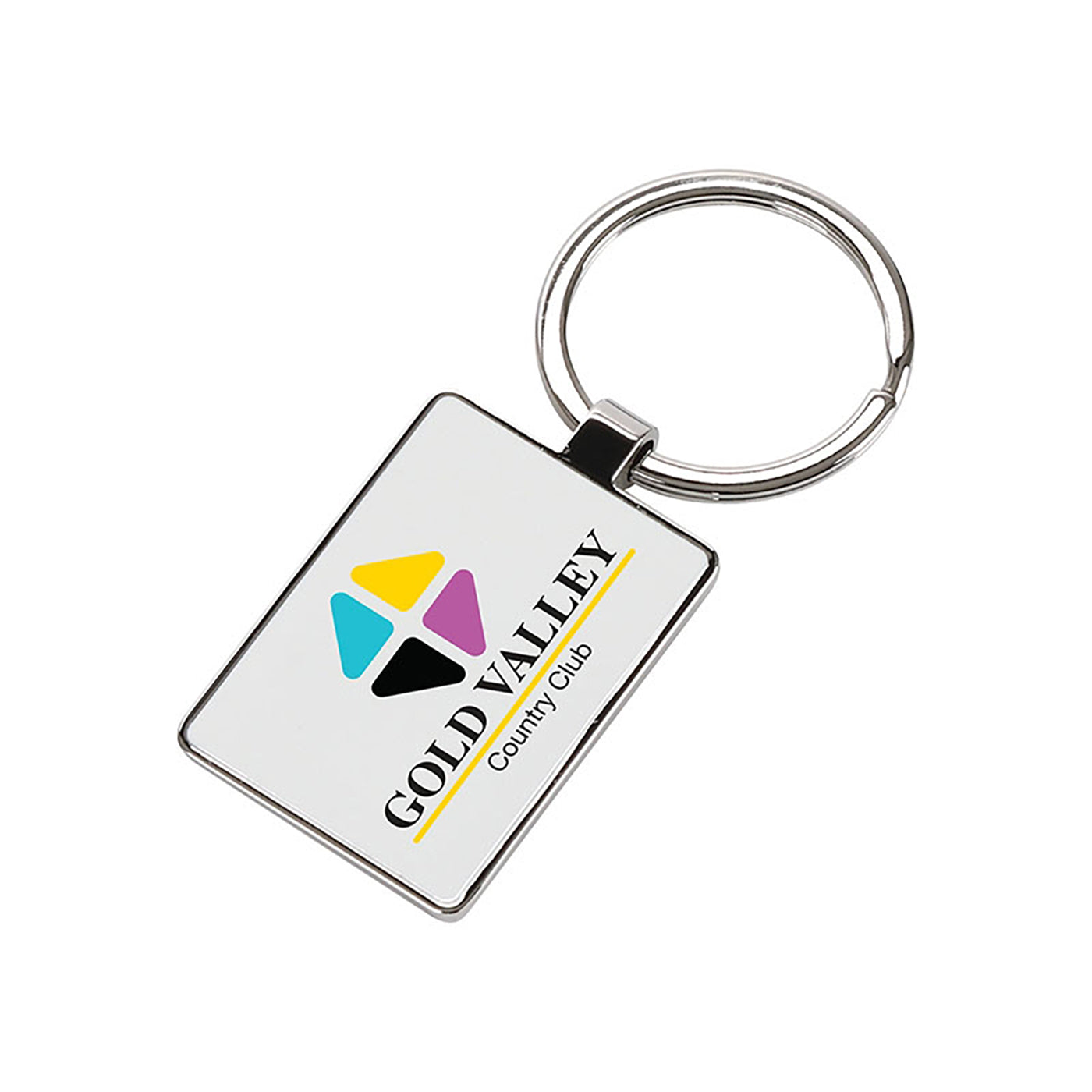 Chrome Rectangular Metal Keyring - EK1056W