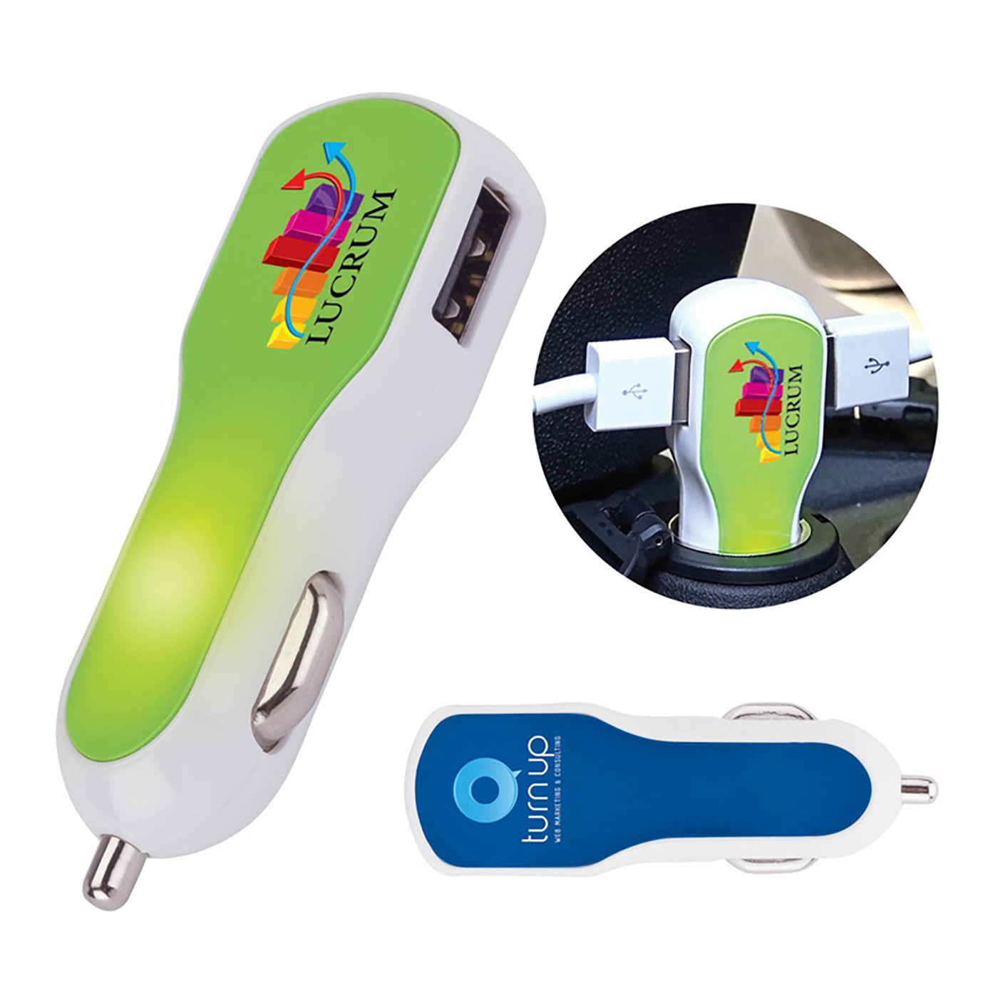 Dual USB Car Charger with LED Logo