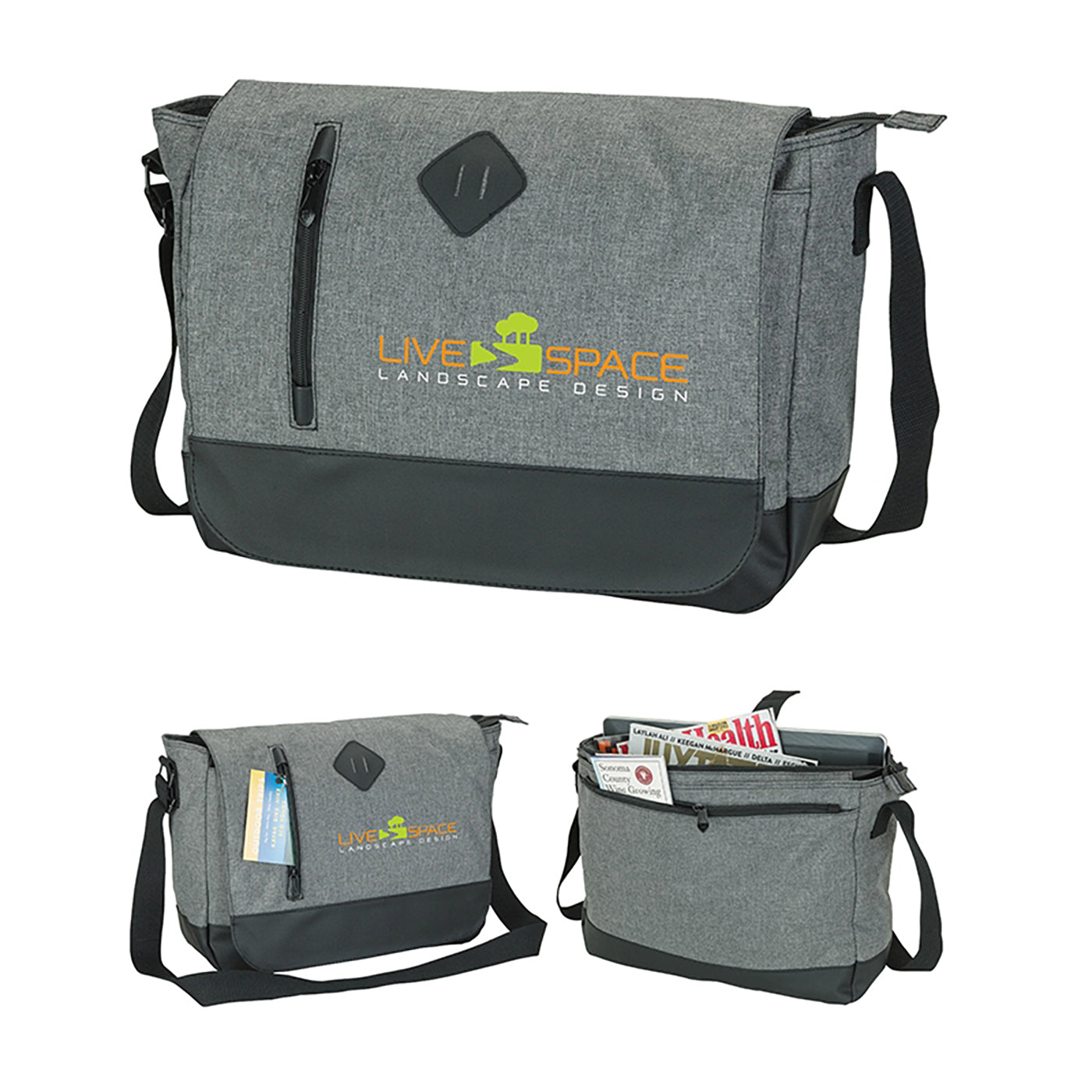 Denim-Feel Messenger Bag with Leatherette Trim