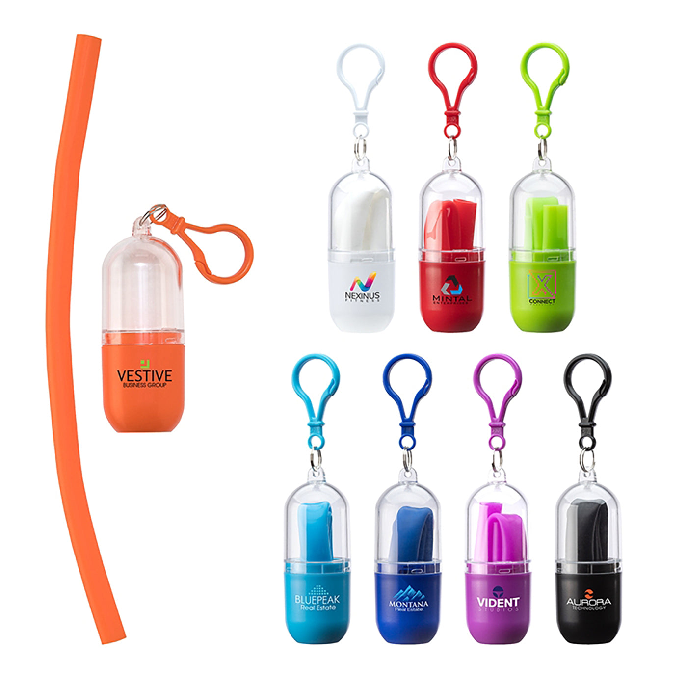 Silicone Straw with Carabiner Capsule