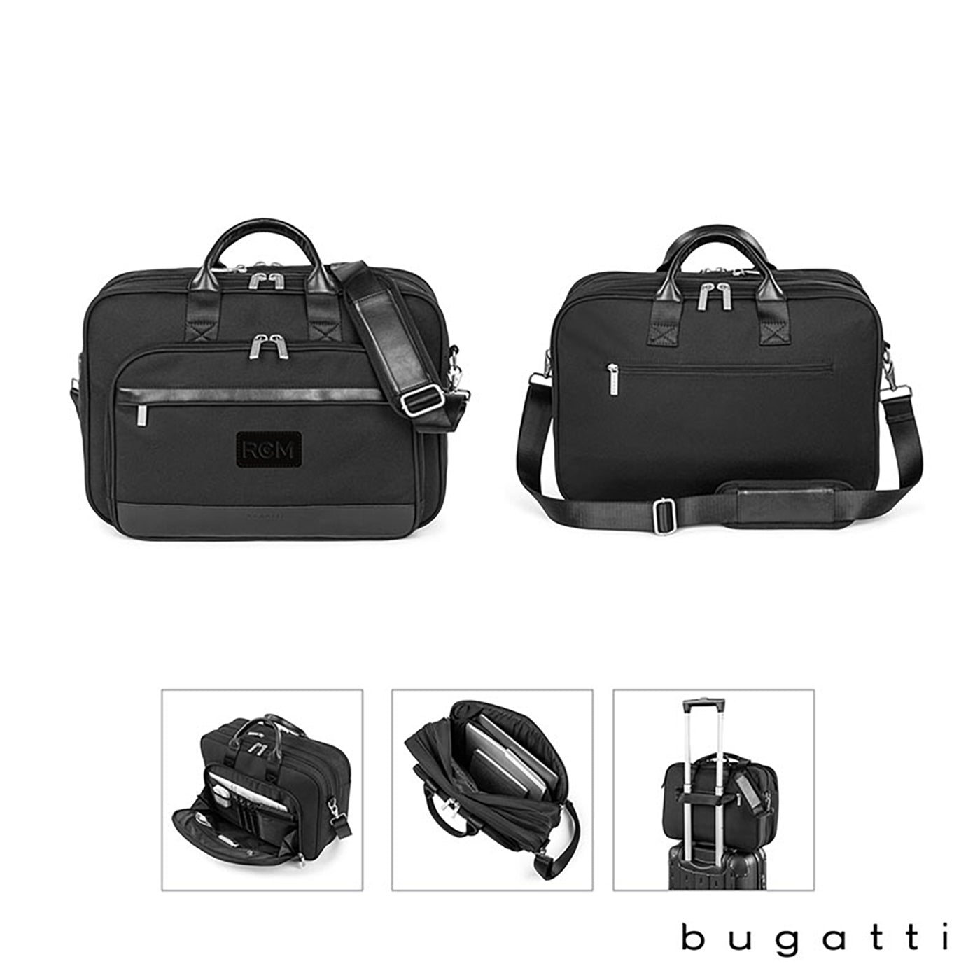 Expandable Polyester Briefcase with Vegan Leather Trim