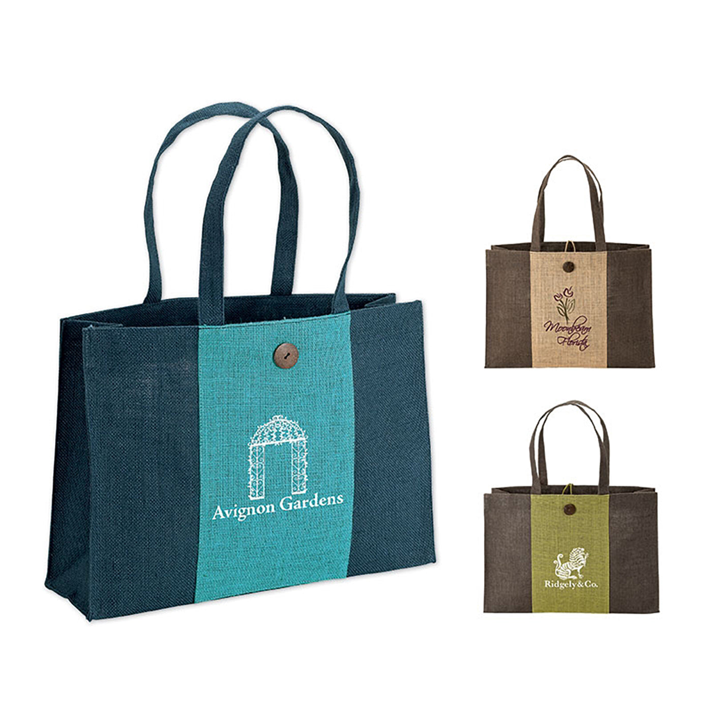 Two-Tone Jute Tote with Wooden Button