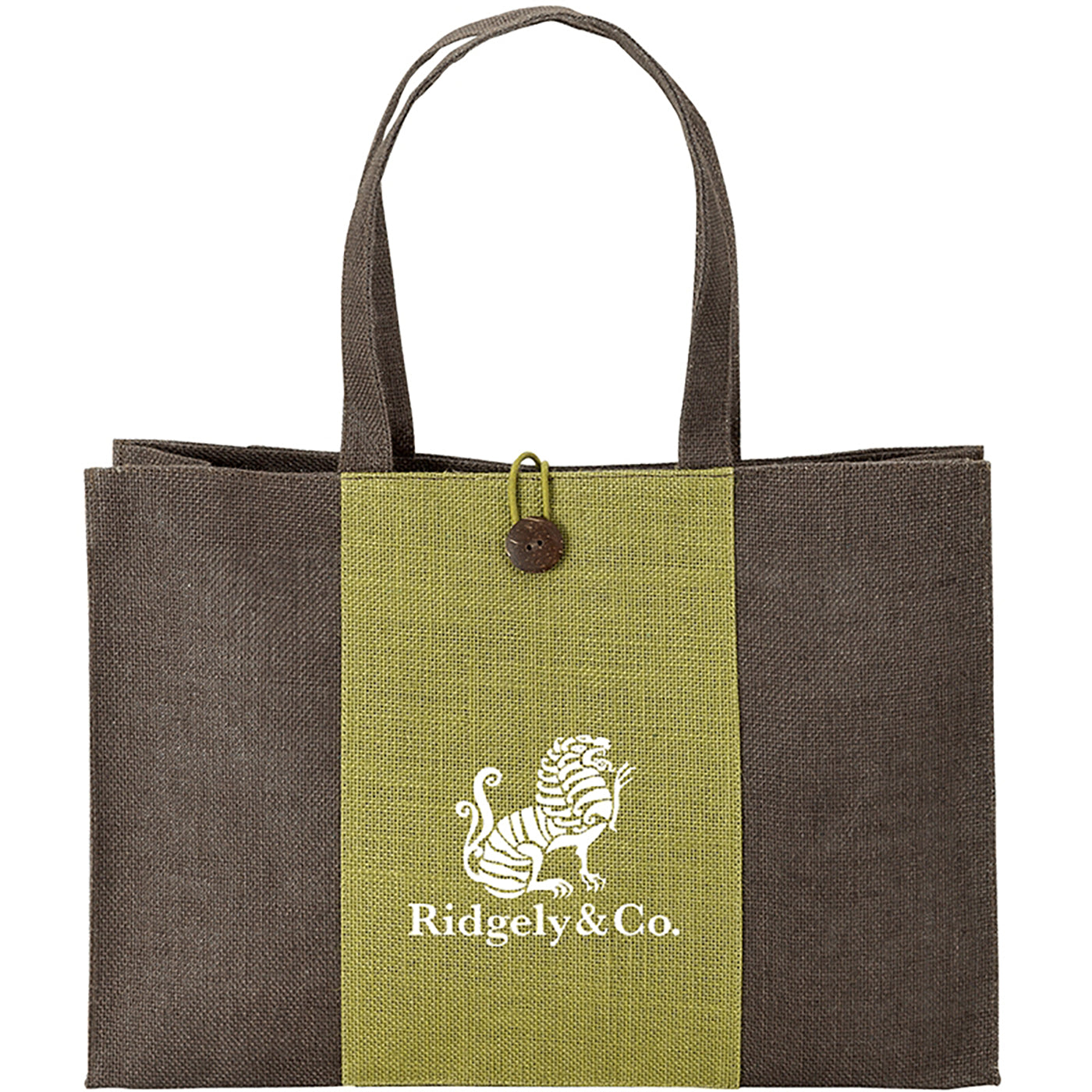 Two-Tone Jute Tote with Wooden Button - KT0702G