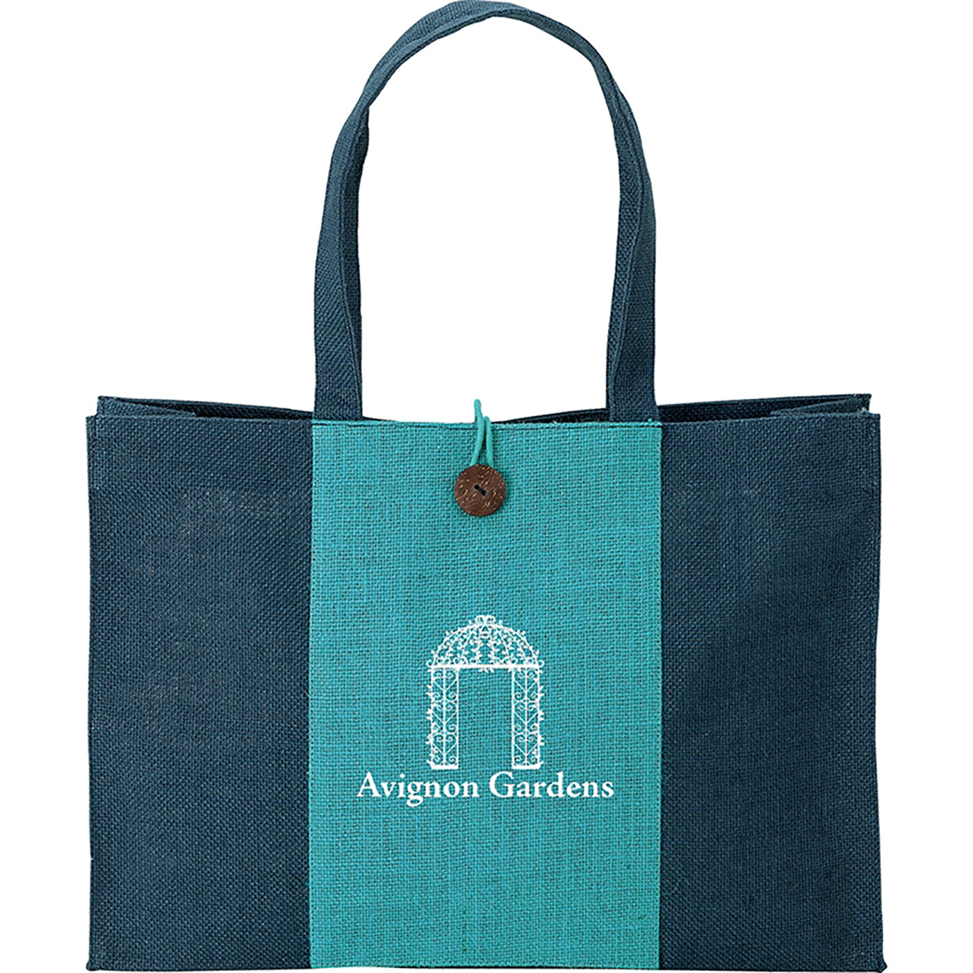 Two-Tone Jute Tote with Wooden Button - KT0702N