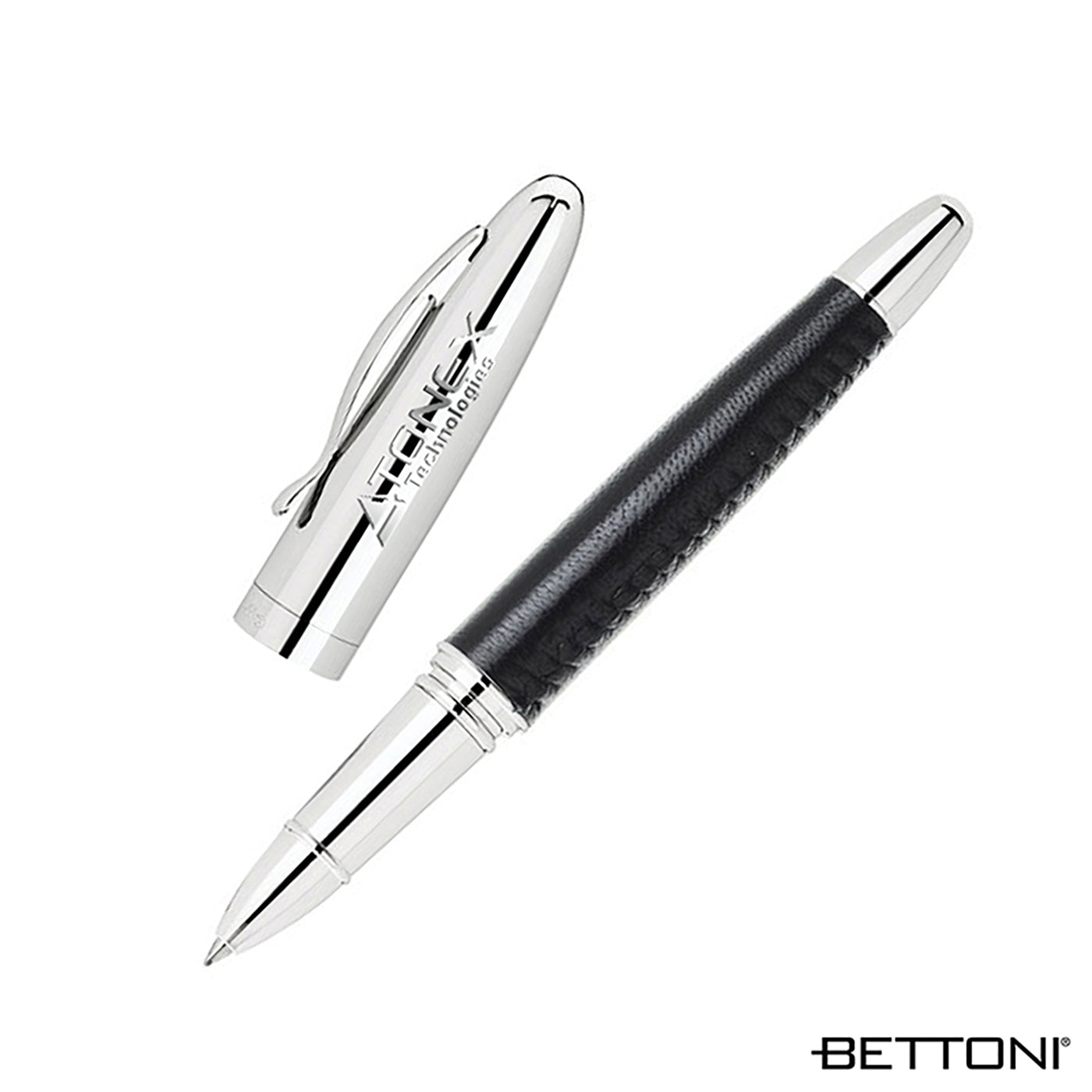 Leather Barrel Chrome Brass Rollerball Pen - LM7500B