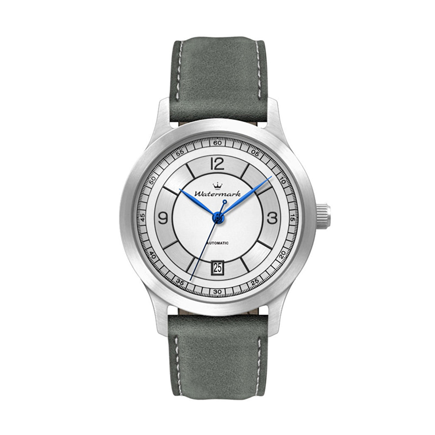 40mm Automatic Steel Watch with Grey Leather