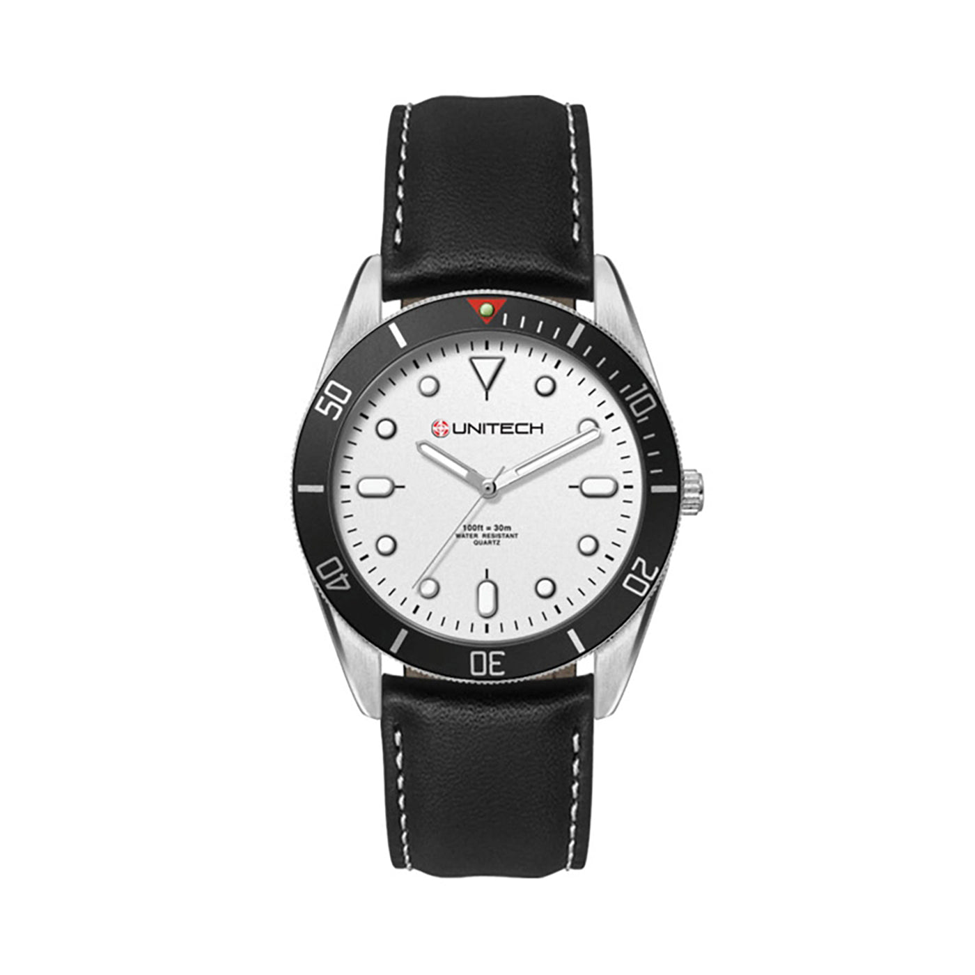 34mm Brushed Silver Watch Black Bezel