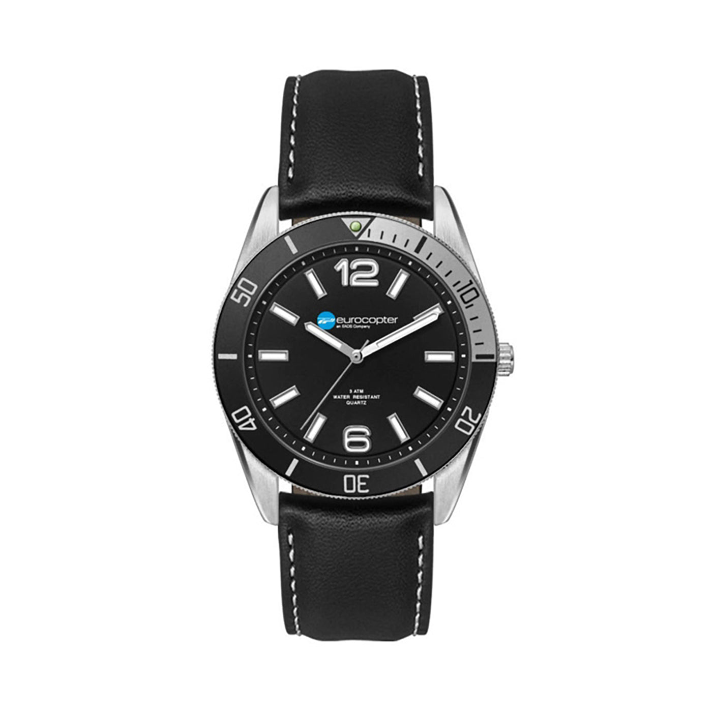 34mm Brushed Silver Watch with Leather Strap