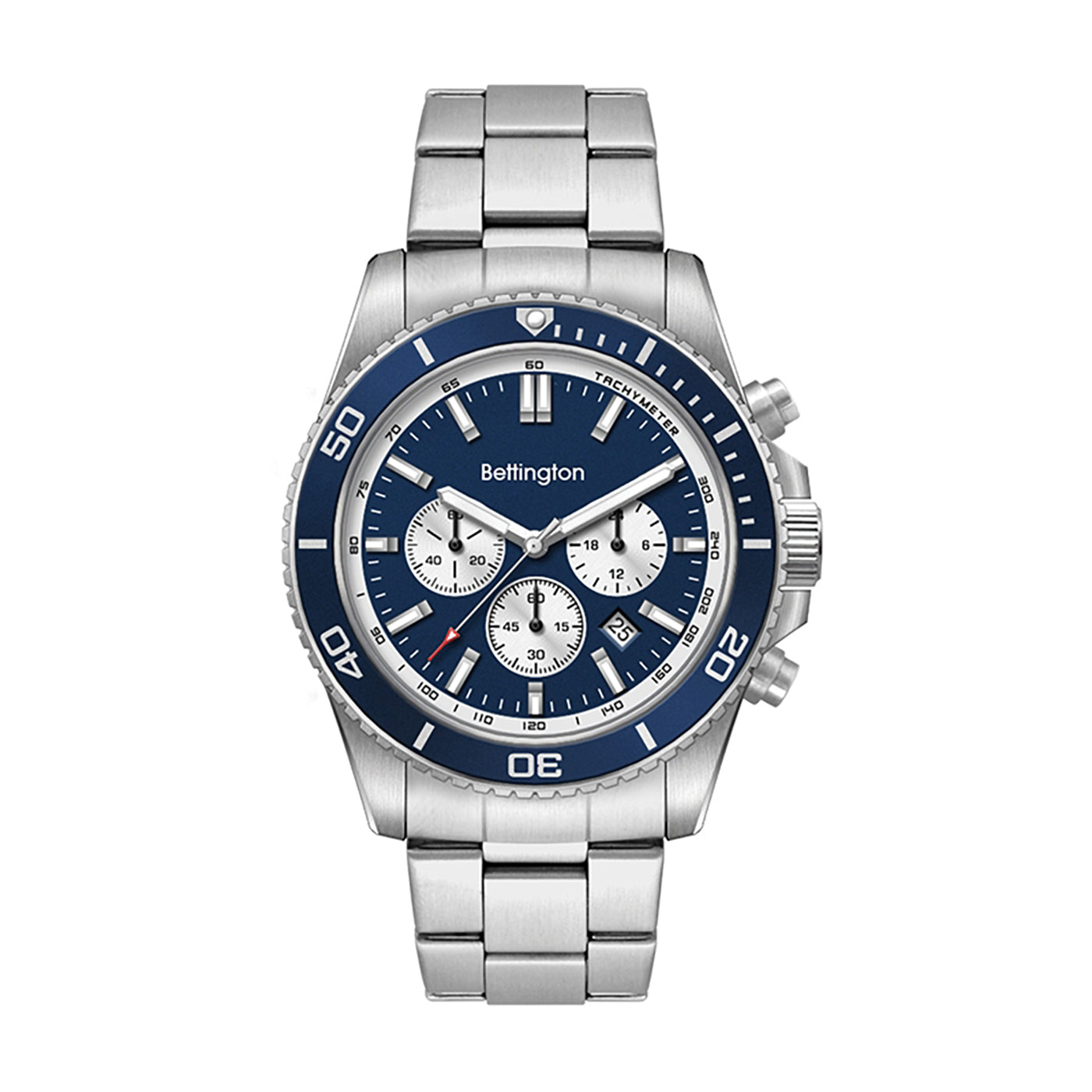 42.5mm Steel Chronograph Watch with Blue Rotating Bezel