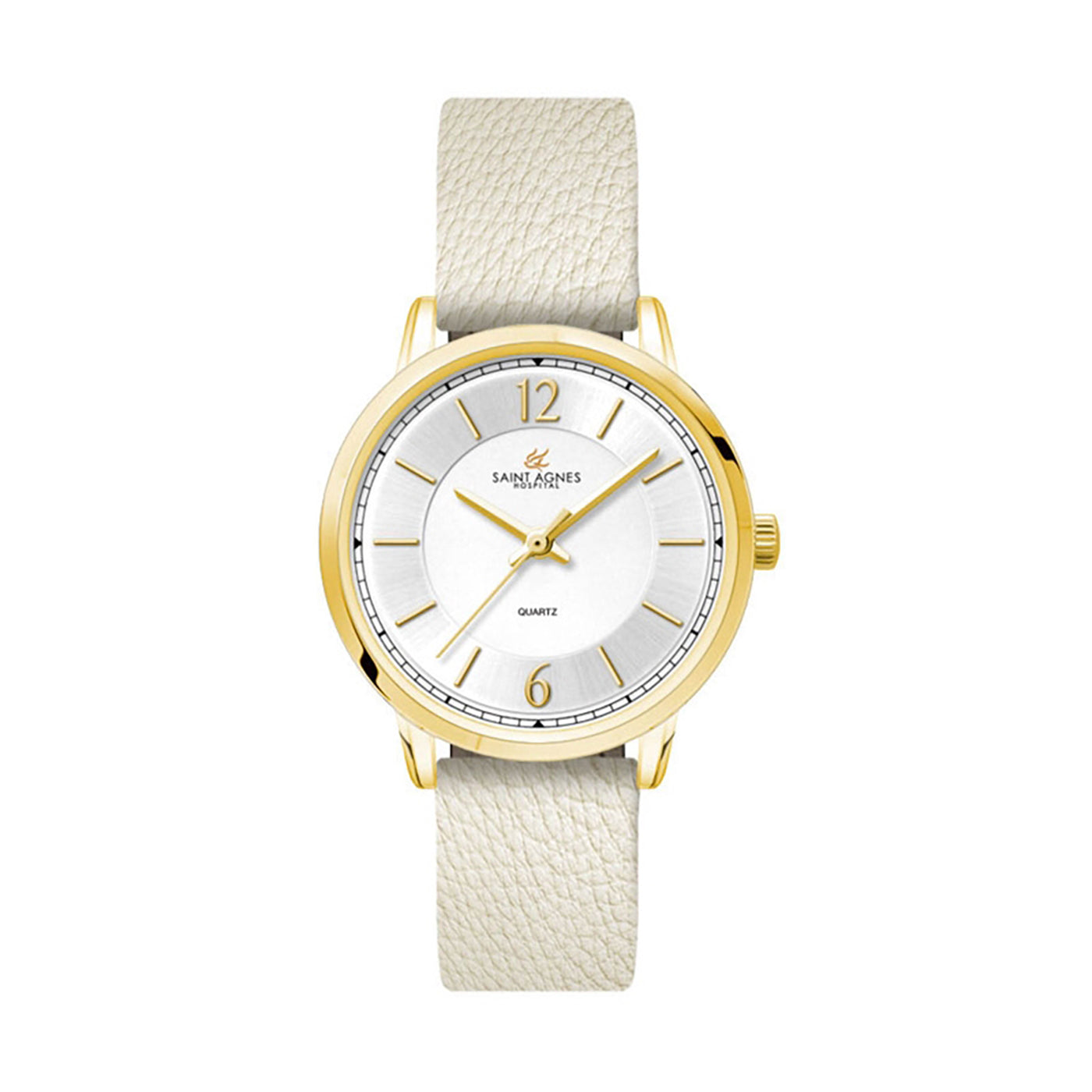 30.5mm Gold Metal Watch - White Strap