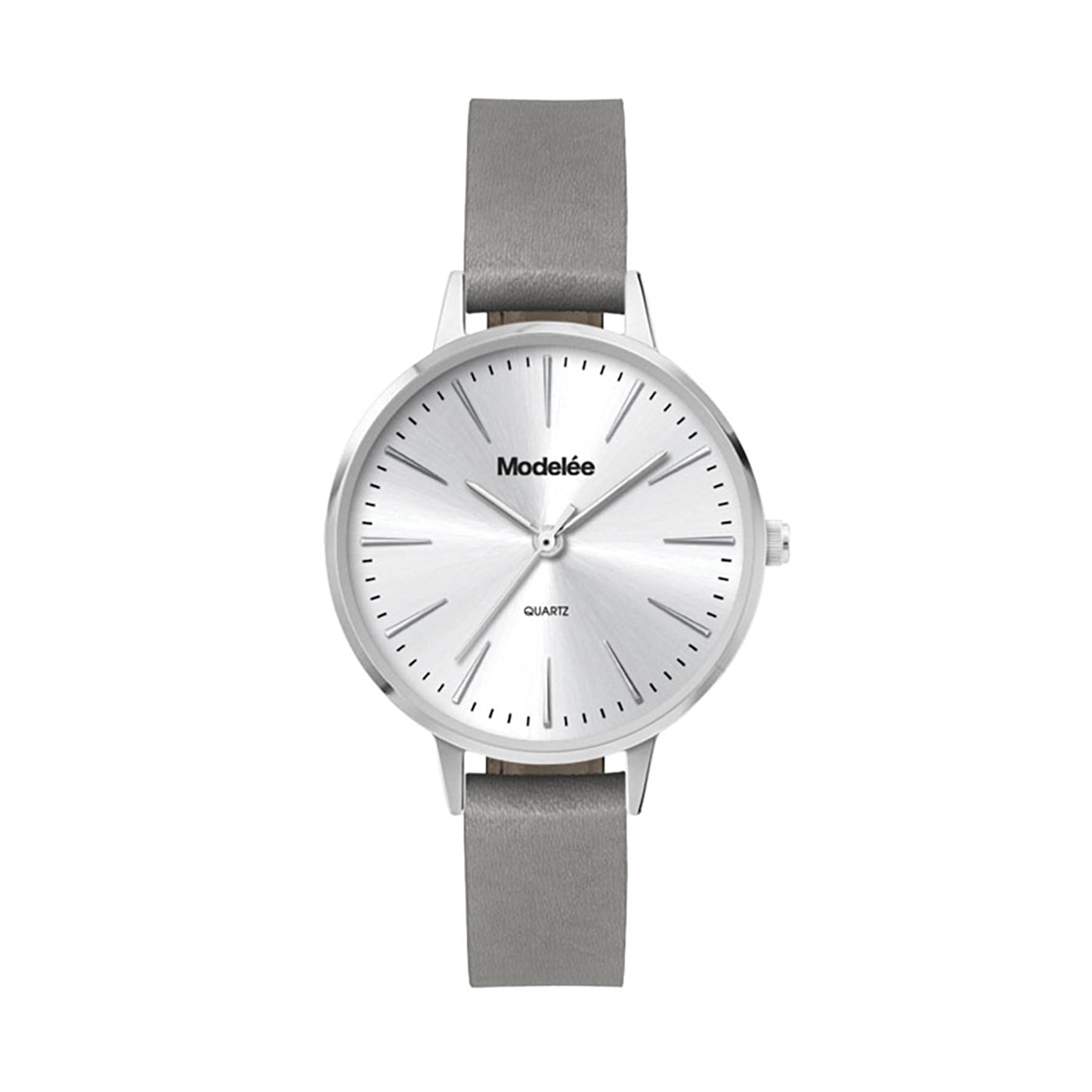 34mm Silver Case Watch Grey Leather