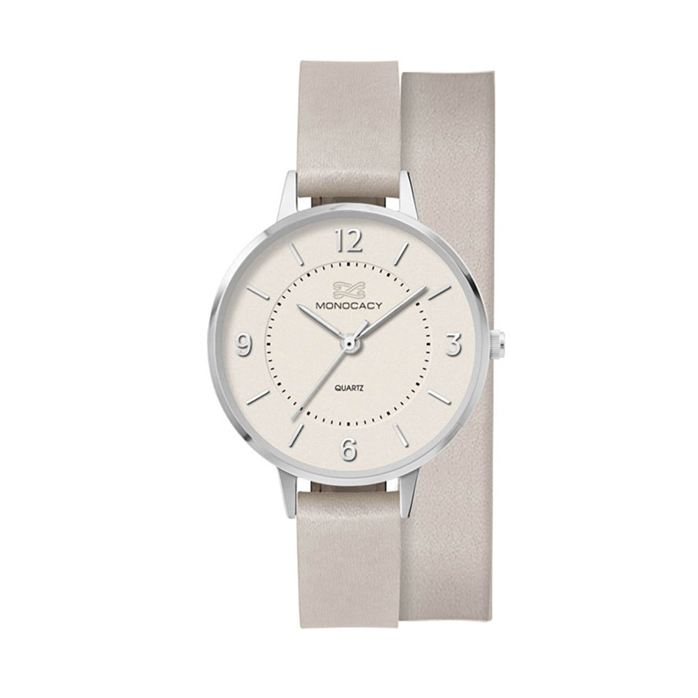 34mm Silver Case Watch Beige Leather