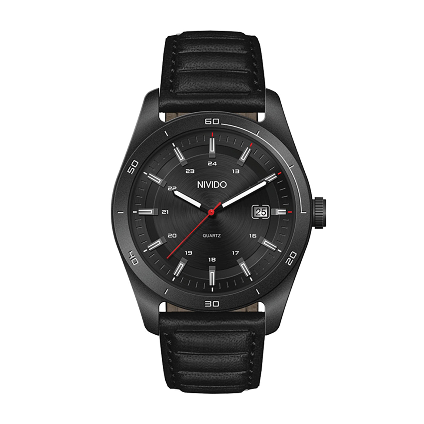 42mm Black Steel Watch Leather Band