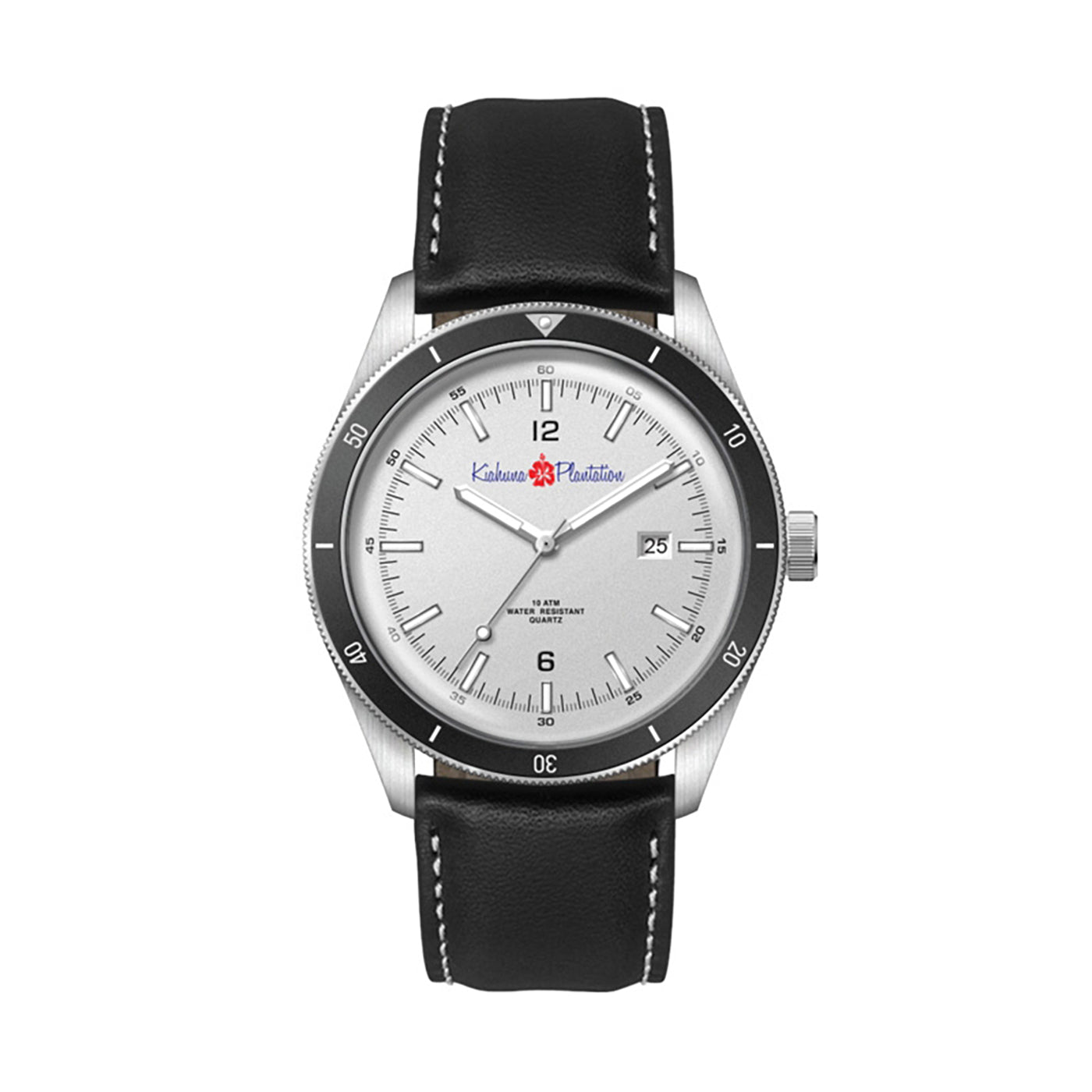41mm Brushed Steel Watch with Leather Strap