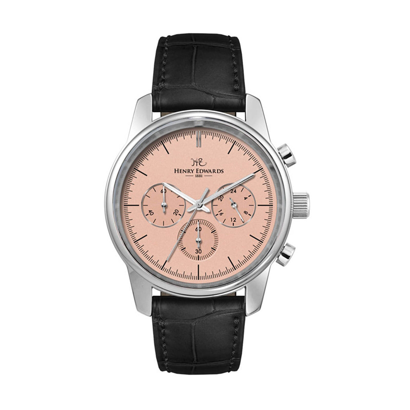 41mm Silver Chronograph Watch - Croc Pattern Strap