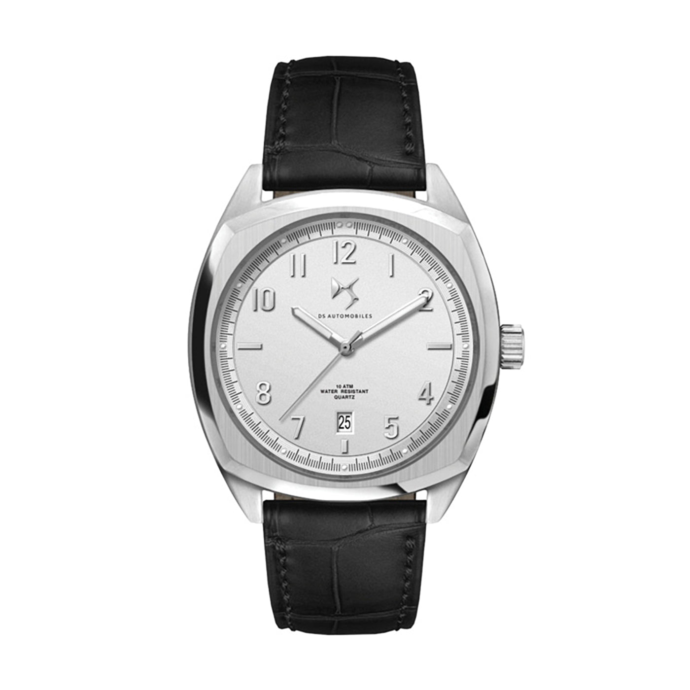 42mm Stainless Steel Watch Black Croc Leather