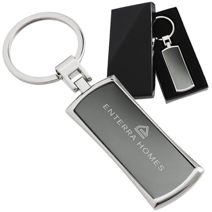 Black Curved Rectangle Laser Engraved Keychains