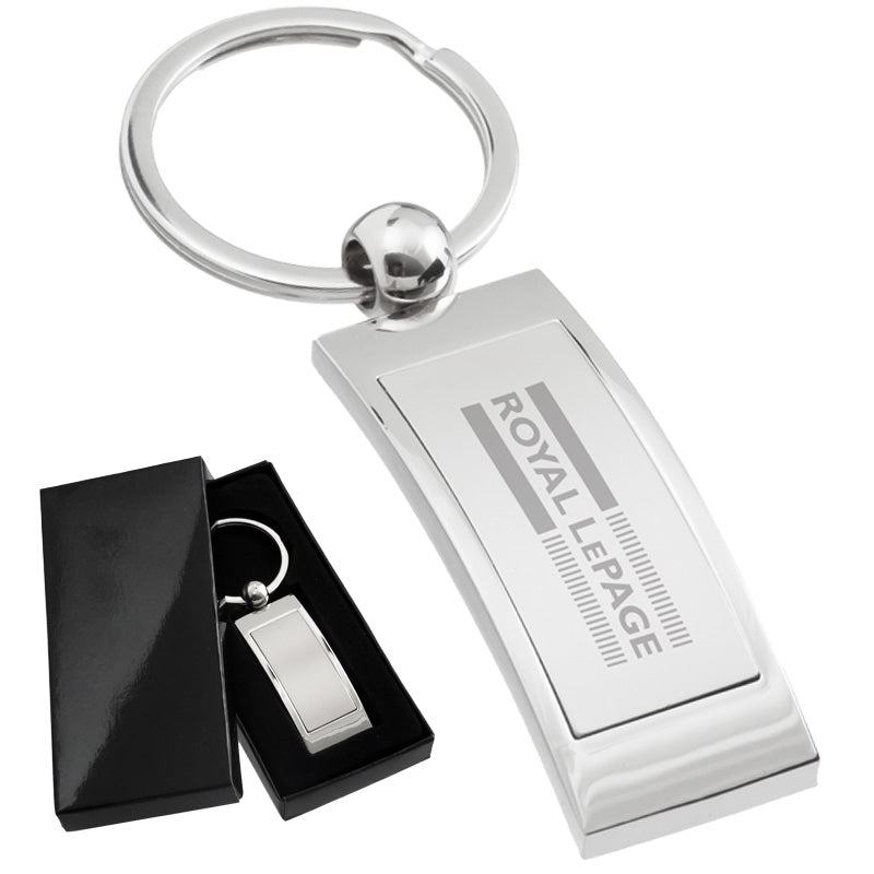 Curved Rectangle Polished Metal Engraved Keychains
