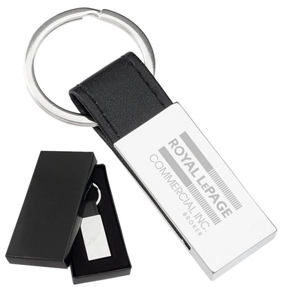 Leather + Chrome Laser Engraved Keychains