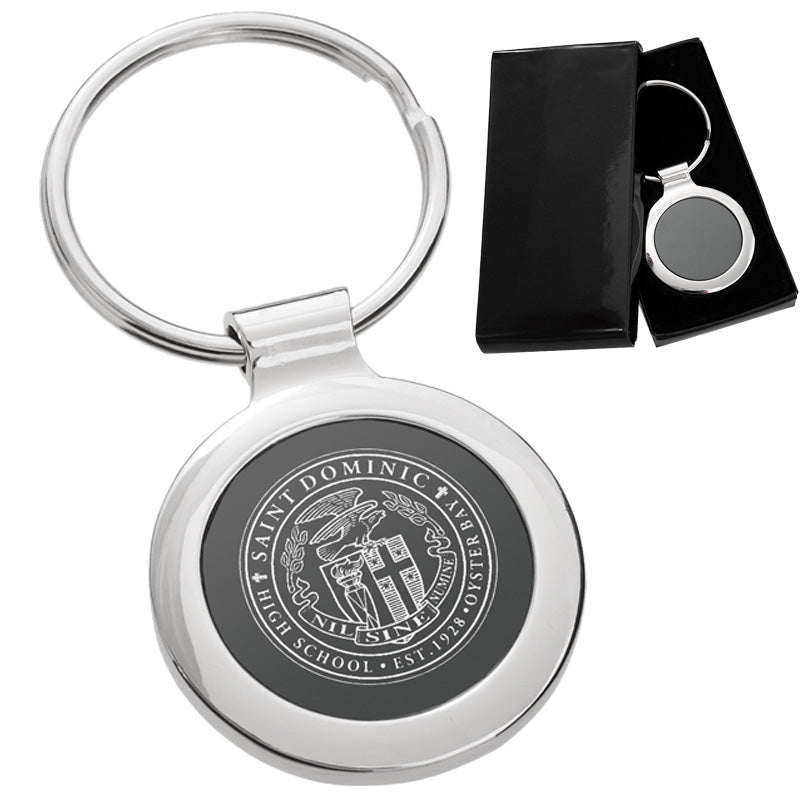 Polished Onyx Circle Metal Engraved Keychains
