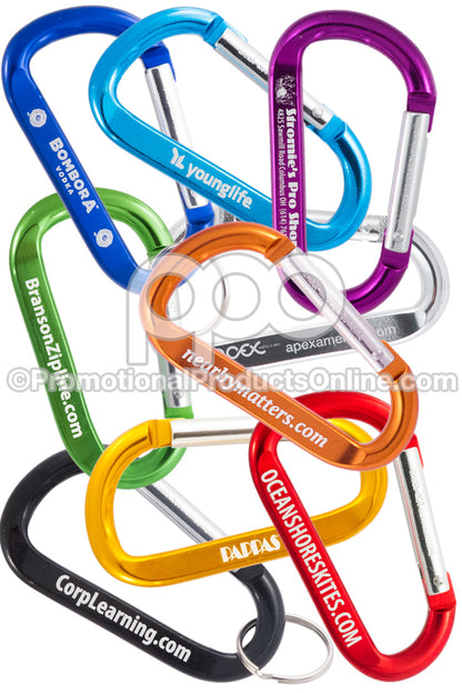 A group of 70mm carabiners shown in 9 different colors on a white background.