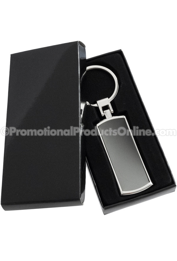 Black Curved Rectangle Laser Engraved Keychains
