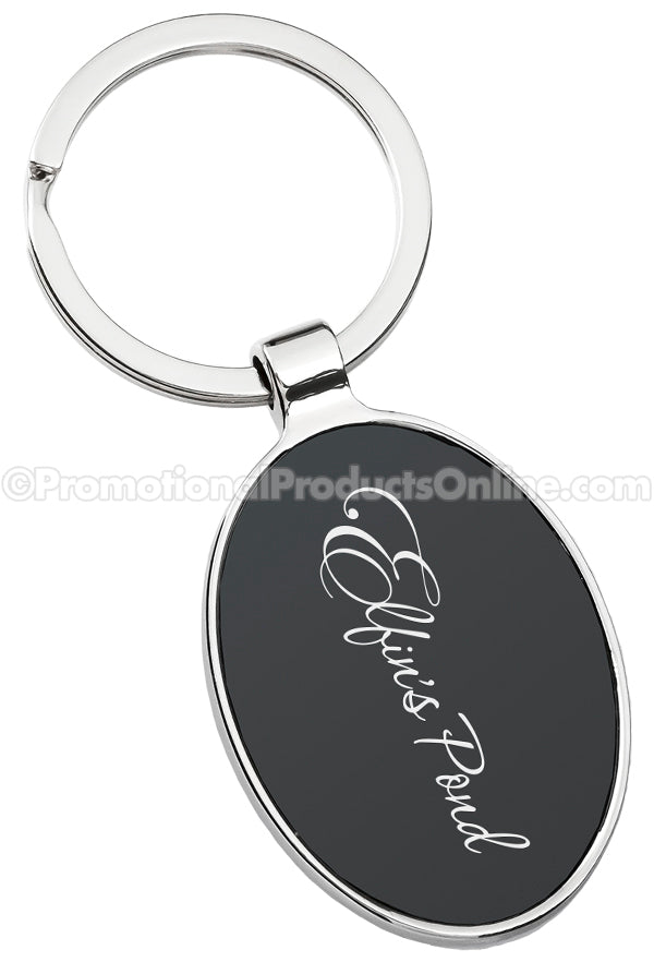 Black Oval Laser Engraved Keychains