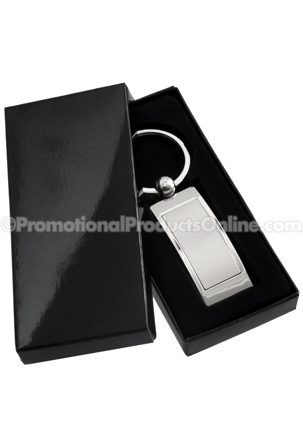 Curved Rectangle Polished Metal Engraved Keychains