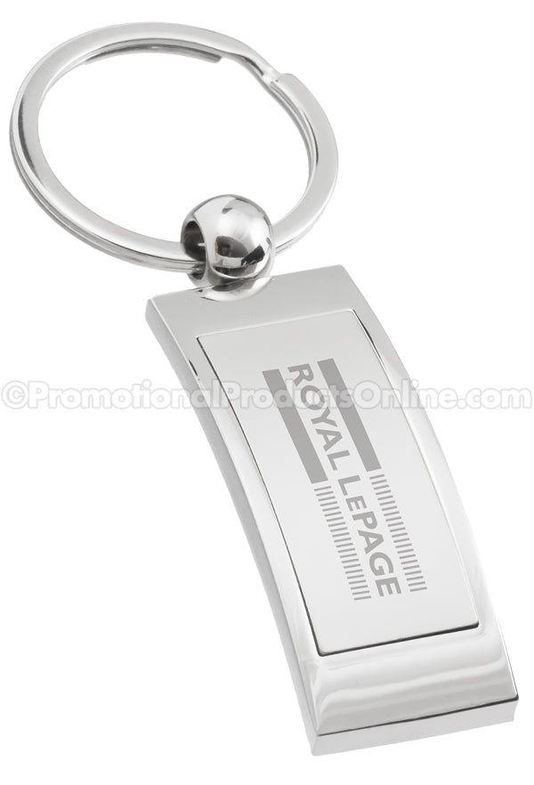 Curved Rectangle Polished Metal Engraved Keychains